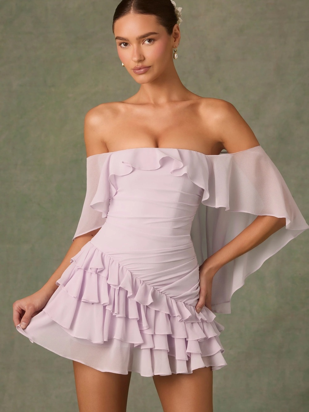 Oh Polly Strapless Ruffle Mini Dress in Lilac
